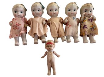 Lot Of 6 (5 IDENTICAL-QUINTUPLETS) Antique Bisque Dolls Made In Japan Jointed Arms