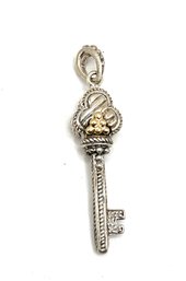 Vintage 14K Gold And Sterling Silver Ornate Key Pendant