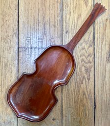 Mid Century Hand Carved Mahogany Violin Shaped Serving Tray From Haiti