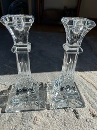 Matched Pair Of Signed WATERFORD 'LISMORE' Crystal Candlesticks