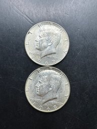 2 40 Silver Kennedy Half Dollars 1968-D, 1969-D