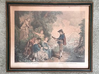 An Antique Hand Colored French Lithograph - Lecon D'Amour