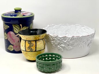 Certified International Ceramic Canister, Mud Pie Oak Leaf Salad Bowl And More