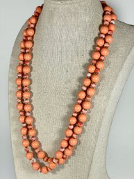 1980s Vintage Plastic Beaded Necklace Peach Color Double Strand