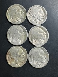 6 Buffalo Nickels 1916, 1918, 1920, 1927, 1928, 1929