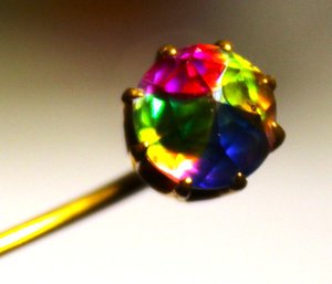 Victorian Gold Filled Stickpin Having Multi Colored Solitaire Stone