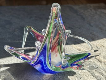 MURANO Art Glass Basket Form Freeform Bowl