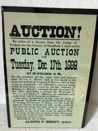 Original Antique 1889 PUBLIC PROPERTY AUCTION Broadside- Stafford, CT