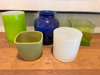 Colored Vase Lot - 5 Pieces - H