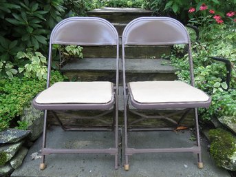 Pair Of Folding Metal Chairs By Hampden