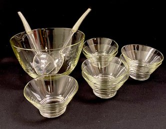 Vintage New Old Stock 10pc Salad Serving Bowl & Small Bowls W/ Utensils