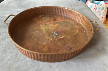 Curly Edge Copper Serving Tray Crafted By Hand In Turkey. It's An Oven Bakeware Pan With Handles 16'     DR