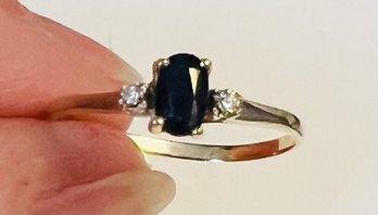 DAINTY 10K BLUE SAPPHIRE DIAMOND RING