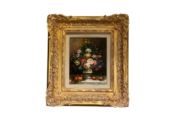 Victorian Inspired Still Life Fine Art Painting With Carved Gold Gilt Frame