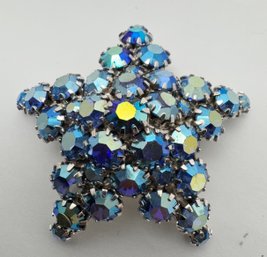 VINTAGE SIGNED EMMONS BLUE RHINESTONE STAR BROOCH