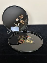 Pair Of Painted  Lacquerware  Platters