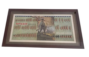 Vintage Speer Bullet Ammunition Display Board- Framed And Protected With Plastic 22' X 12'