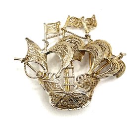 Beautiful Vintage Sterling Silver Filigree Sailboat Brooch/pin