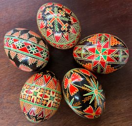 Vintage Pysanky Hand Painted Eggs With Silk Rabbit