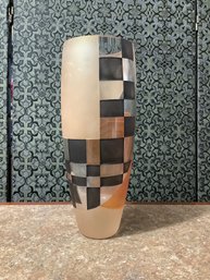 Mid Century Checkered Frosted Glass Vase