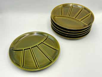 Set Of 6 Vintage Japanese Divided Sushi/Fondue Ceramic Plates