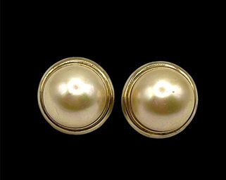 Vintage Sterling Silver Vermeil Large Pearl Color Earrings