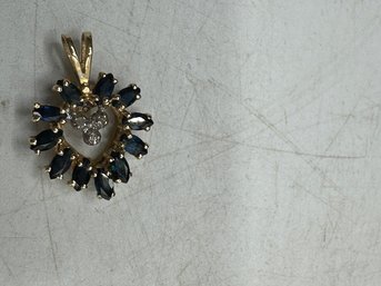 Beautiful 14K Gold With Saphires And Diamond Pendant