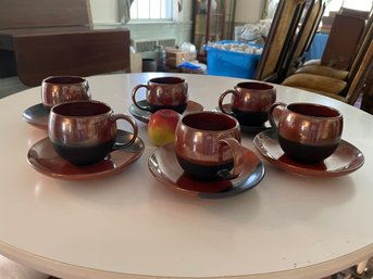 Set Of Six Hand Crafted Pottery Cups And Saucers By Diane Love For Mikasa.