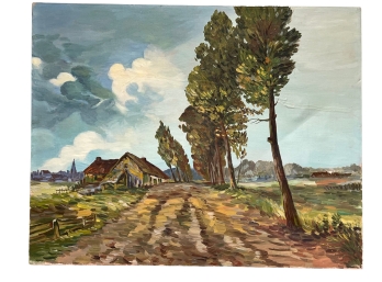 Original UNFRAMED Painting On Canvas - A Serene Farmhouse On A Country Road