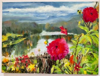 Joan Menschenfreund 2018 Original Oil Painting  On Canvas, River View, Vermont, Unframed (See Artist's Bio)