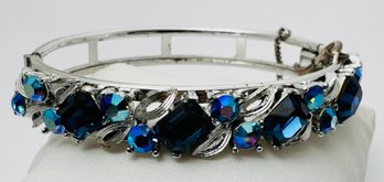 VINTAGE SIGNED LISNER BLUE RHINESTONE SILVER TONE BRACELET