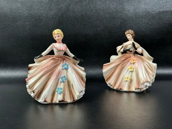 A Pair Of Vintage Figurines, Made In Japan By Lefton, Females In Ball Gowns