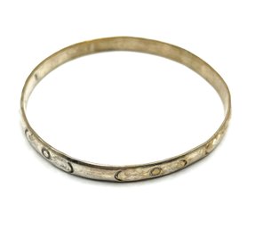 Vintage Mexican Sterling Silver Engraved Floral Solid Bangle Bracelet