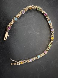Gorgeous Colored Gemstone Bracelet With 14k Gold Setting