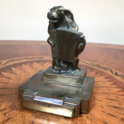 Cute Vintage Cast Metal JENNINGS BROTHERS Cocker Spaniel Playing Accordion Door Stop / Book End - Cute Piece !