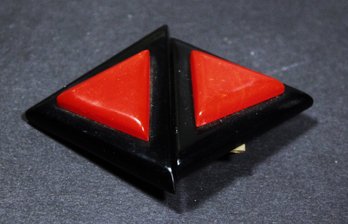 Black And Red Vintage Bakelite Two Part Belt Buckle