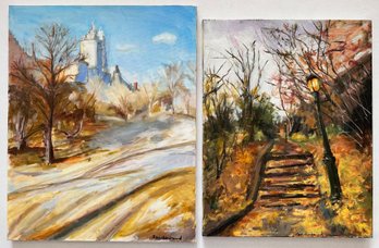 2 Joan Menschenfreund 2018 Original Oil Paintings  On Canvas, Landscapes, Unframed (See Artist's Bio)