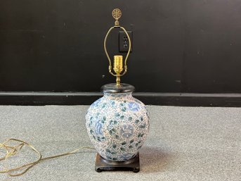 A Beautiful Ginger Jar Lamp In Blue & Green