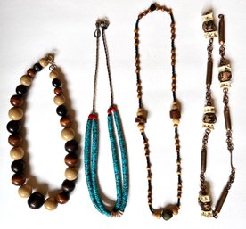 4 Vintage Bead Necklaces: Copper, Wood & Other Natural Stones