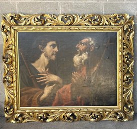 Large Antique Oil Painting Done In The Italian 17th Century School In 19th Century Gilded Wood Frame-Unsigned
