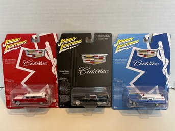 Johnny Lightning, 3 CADILACS Die Cast Models. (#147)