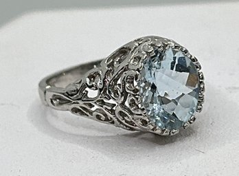 Beautiful 14K White Gold And 3 1/2 Ct Aquamarine Ring ~ Size 5 1/2 ~