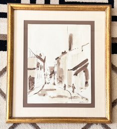 A 20th Century French School Wash On Paper, Paris Street, Signed Claudine