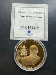 American Mint Popes Of Modern Times Pope Francis Layered In 24k Gold