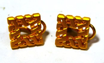 Great Signed Designer 'CAMERON' Gold Tone Geometric Clip Earrings