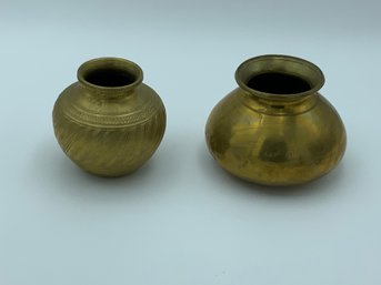 Pair Of Small Indian Brass Pots