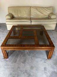 1960s Mid Century Modern Carved Walnut/ Glass  Coffee Table