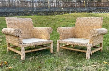 A Pair Of Fab Vintage Modern Wicker Arm Chairs