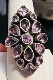 LARGE VINTAGE STERLING SILVER AMETHYST RING