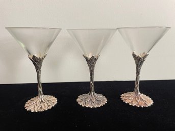 Set Of Vintage Grey Goose Pewter Stem Martini Glasses
